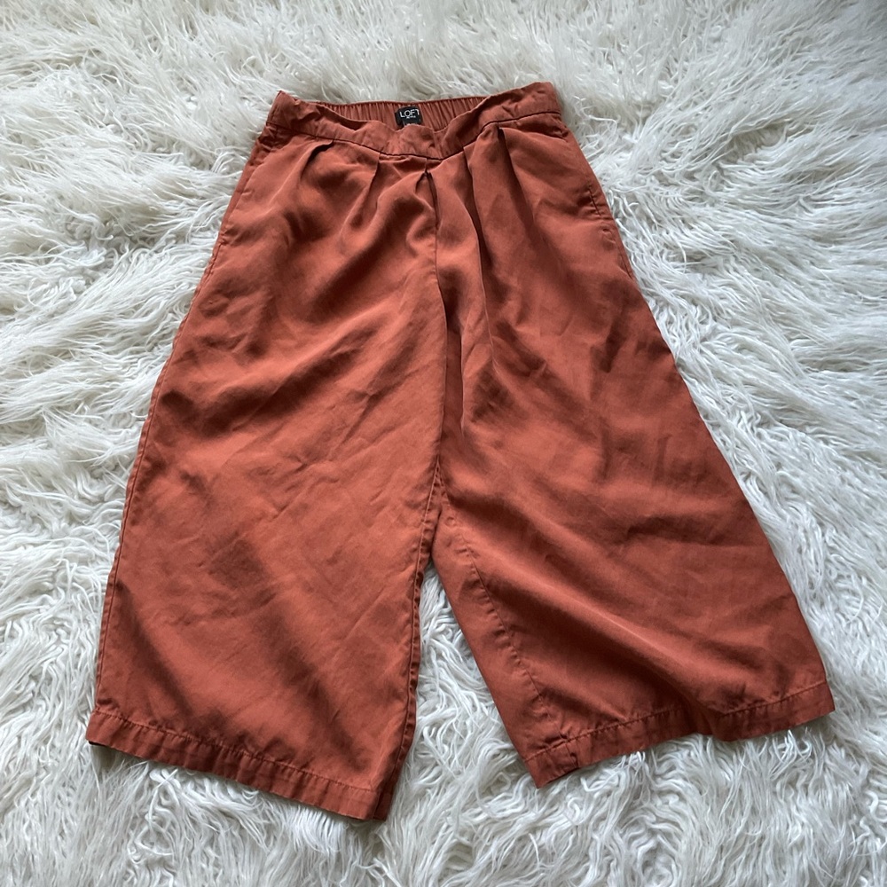 Loft Petite Pull On Wide Leg Crop Pants Rust‎ Red